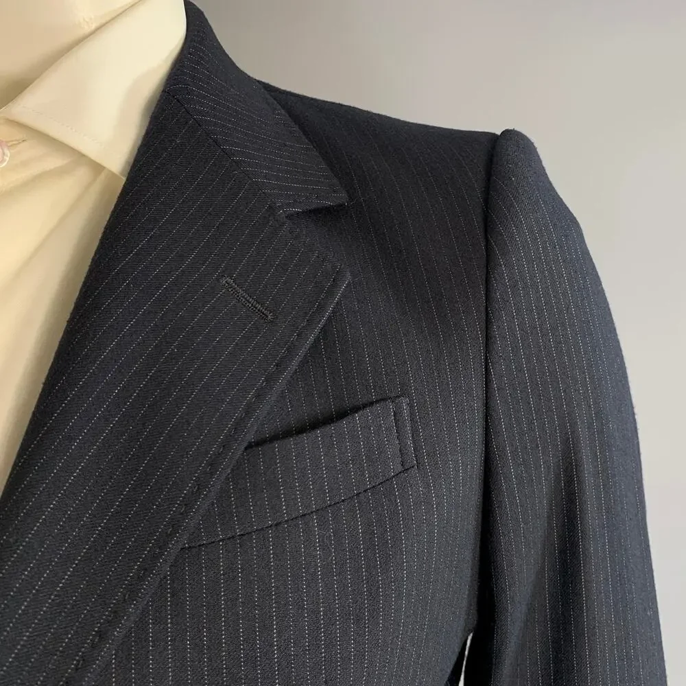 EMPORIO ARMANI Chest Size 40 Navy White Pinstripe Wool Blend 34 30 Suit